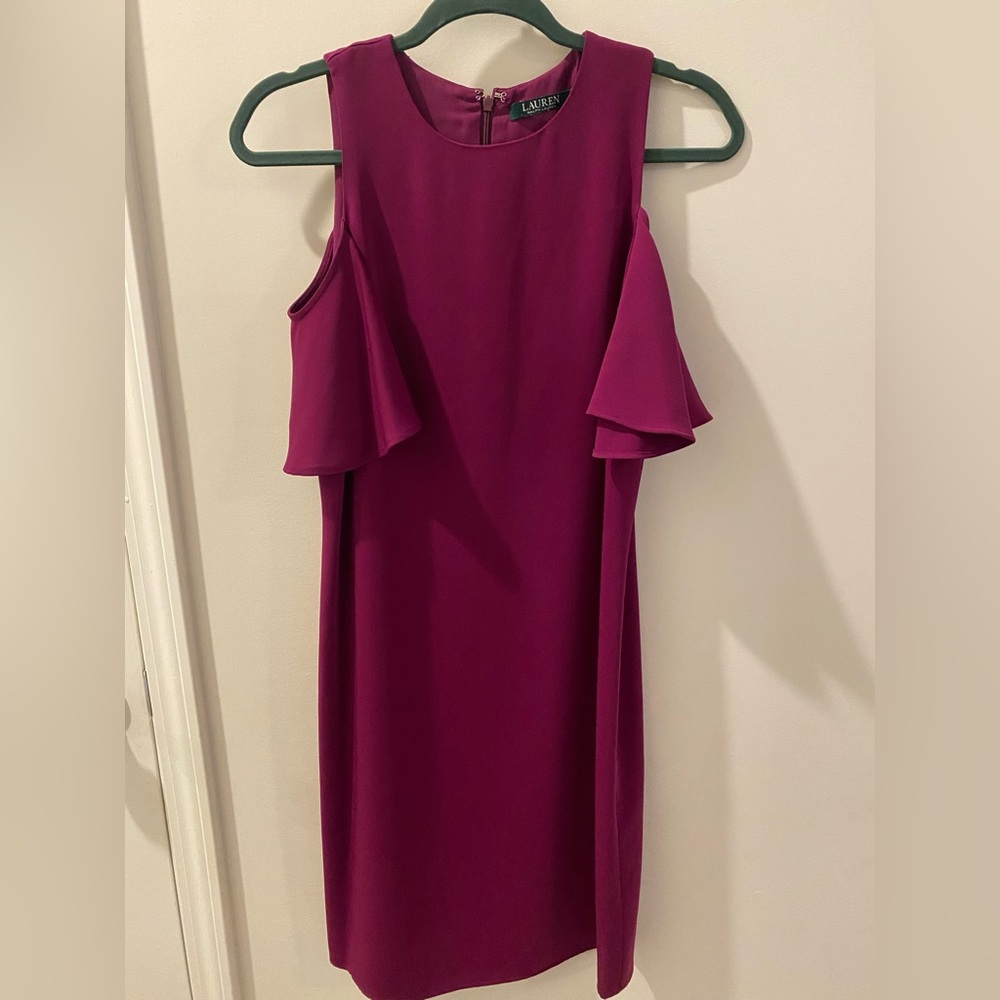 Ralph Lauren Fuchsia Ruffle Sleeve Mini Dress
